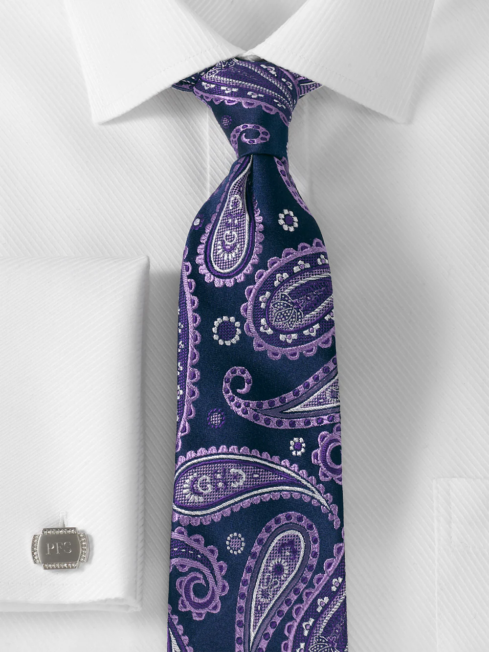 Paisley Woven Silk Tie - Navy/purple - Image 2