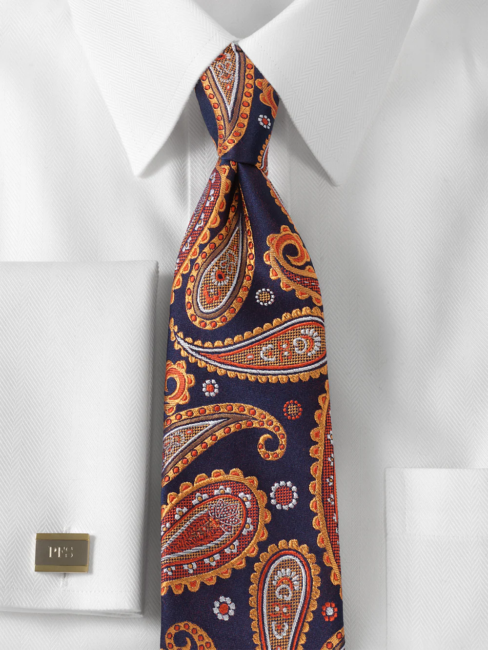 Paisley Woven Silk Tie - Navy/orange - Image 2