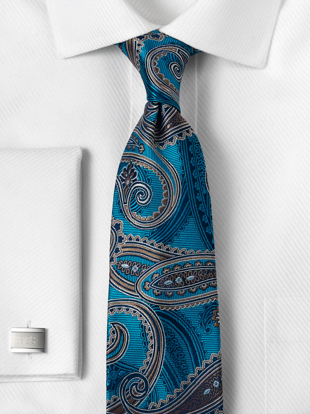 Paisley Woven Silk Tie - Teal - Image 2