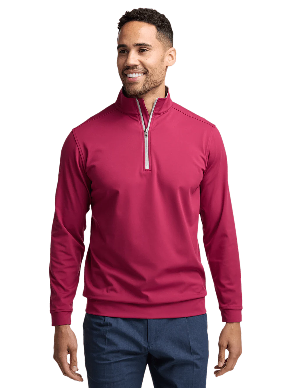 Performance Blend Quarter Zip Mock Neck - Burgundy - Image 2