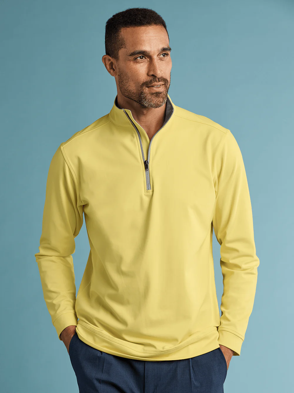 Performance Blend Quarter Zip Mock Neck - Yellow - Image 7