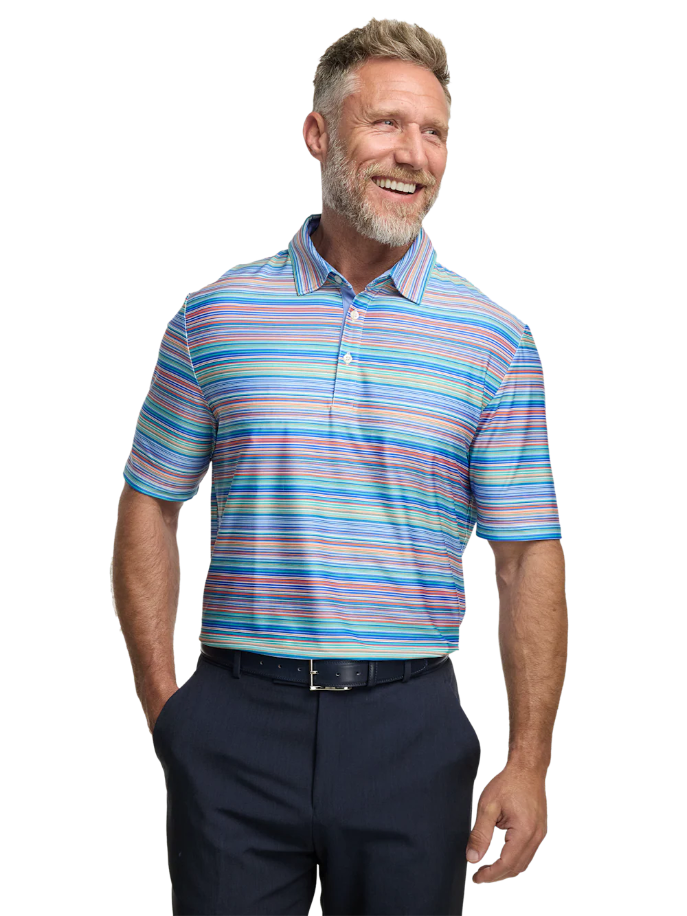 Performance Blend Three Button Patterned Performance Polo - Multi - Image 5