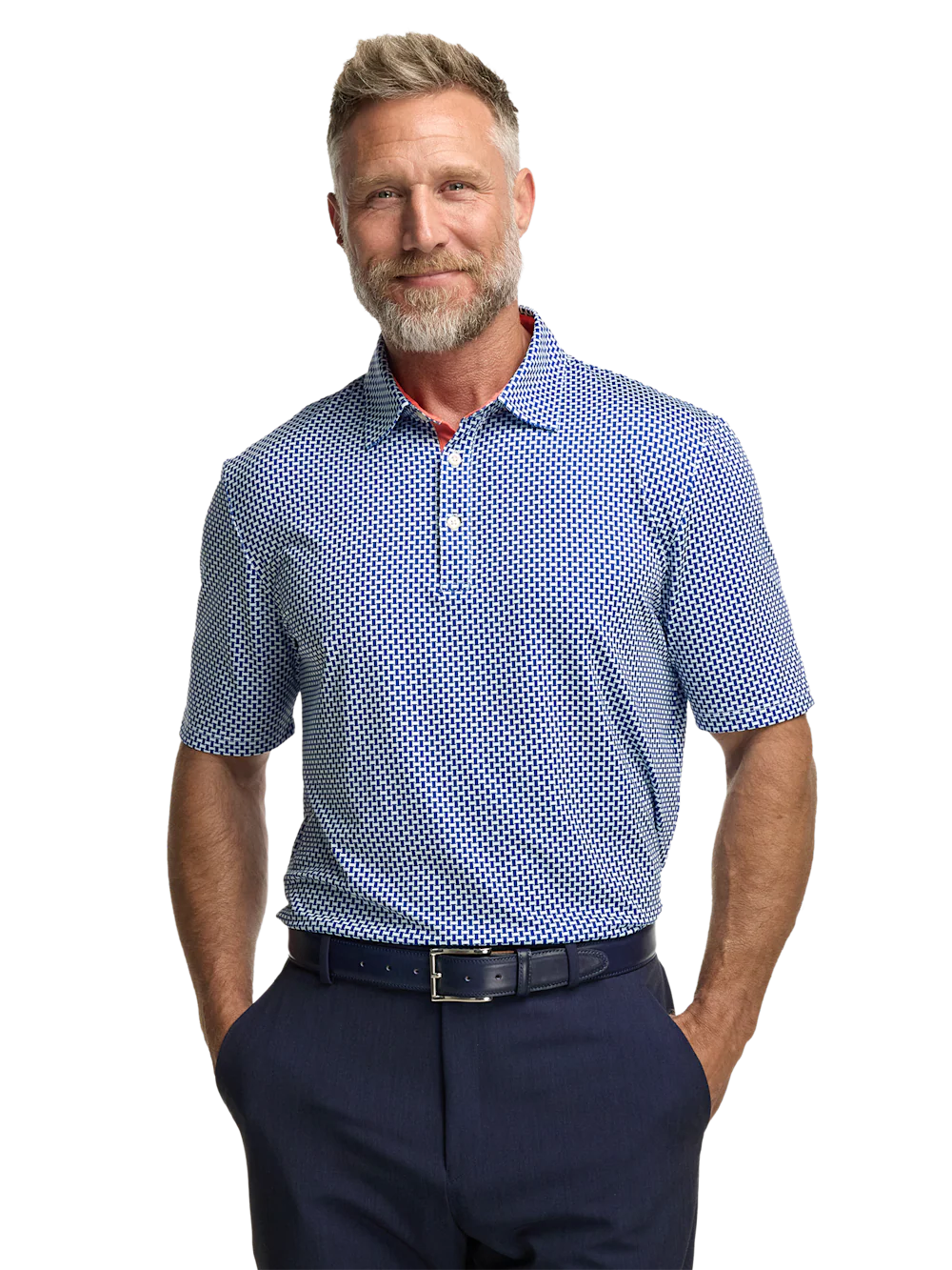 Performance Blend Three Button Patterned Performance Polo - Navy - Image 5