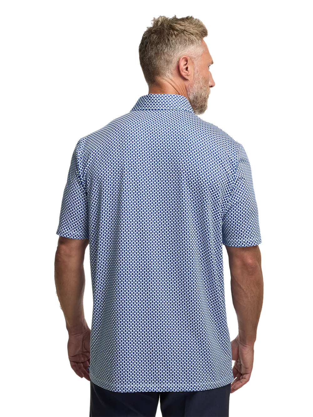 Performance Blend Three Button Patterned Performance Polo - Navy - Image 6