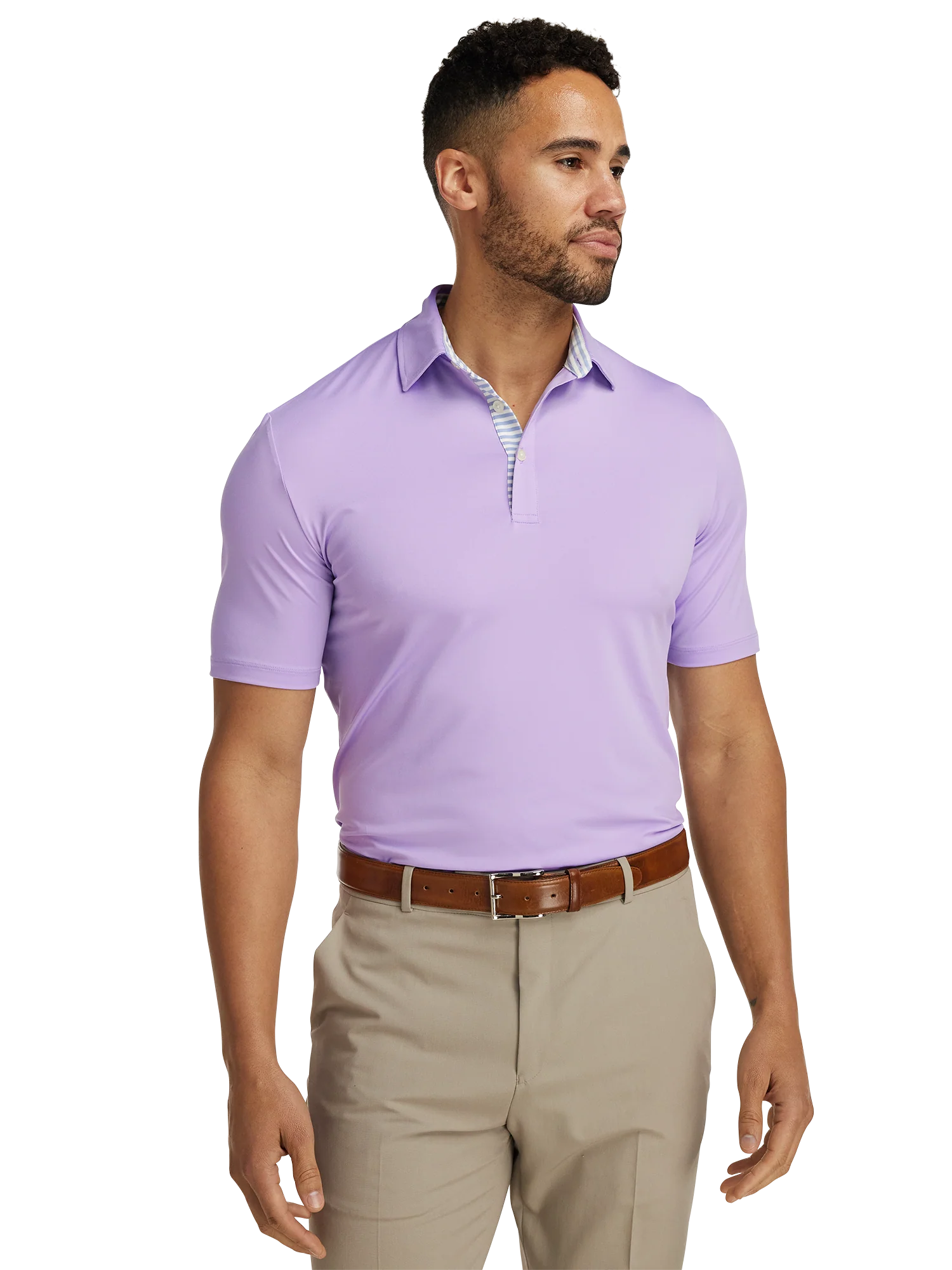Performance Blend Three Button Polo - Light Purple - Image 5