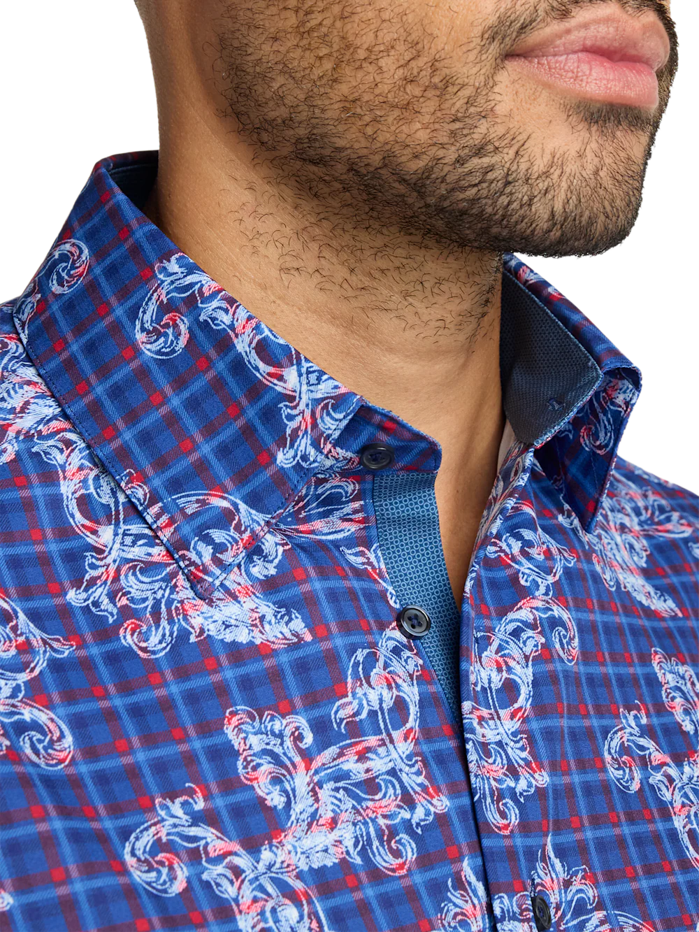Performance Stretch Check Casual Shirt - Navy/red - Image 3