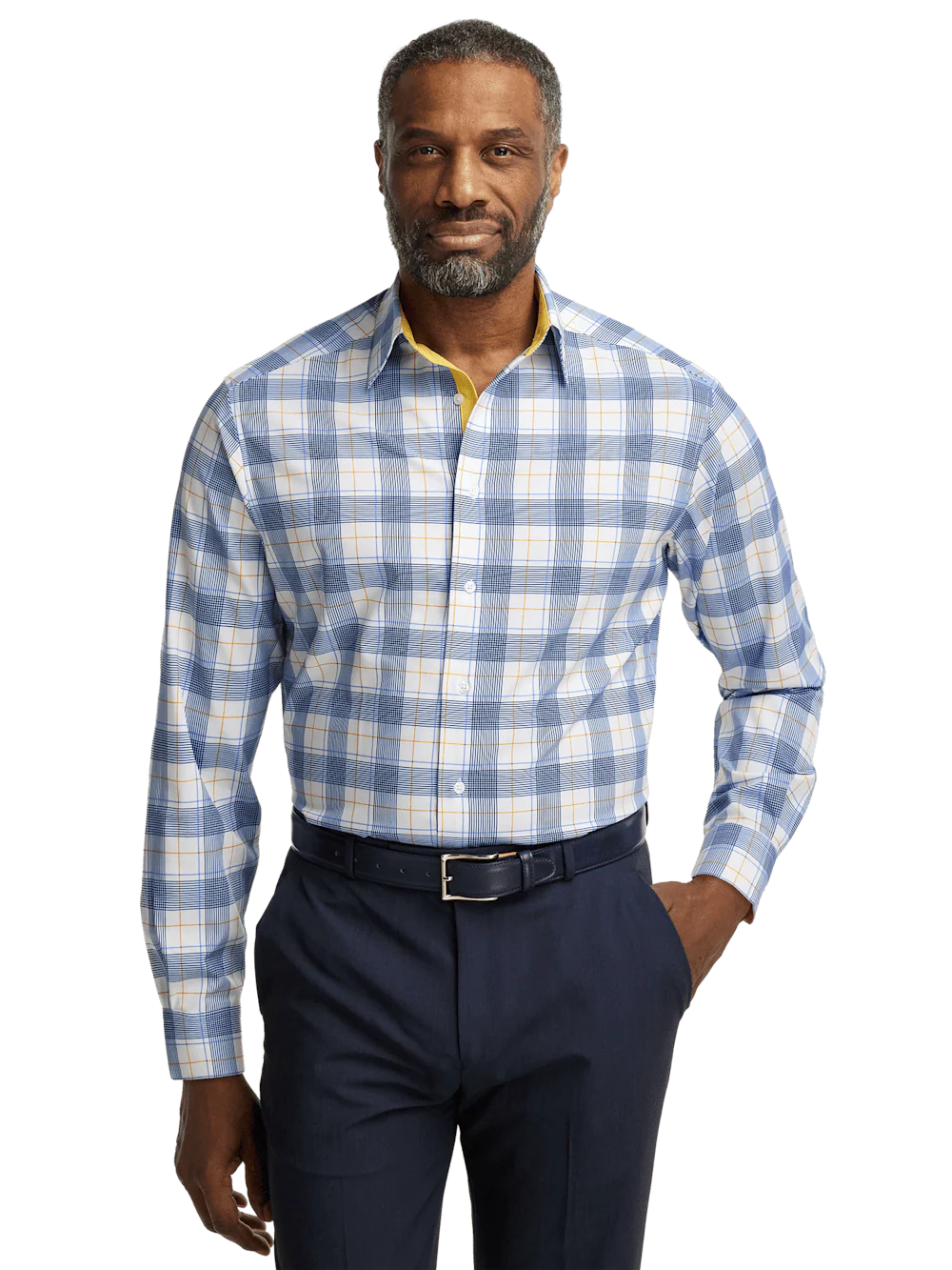 Performance Stretch Check Casual Shirt - Blue/yellow - Image 2
