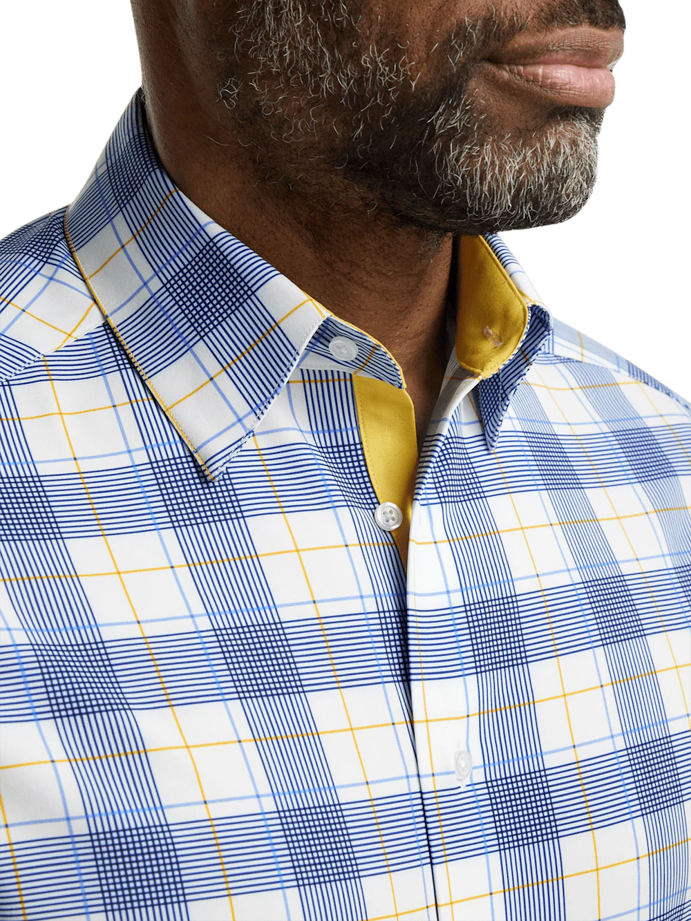 Performance Stretch Check Casual Shirt - Blue/yellow - Image 3