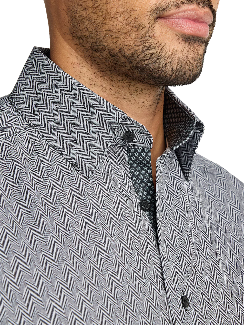 Performance Stretch Chevron Casual Shirt - Black/white - Image 3