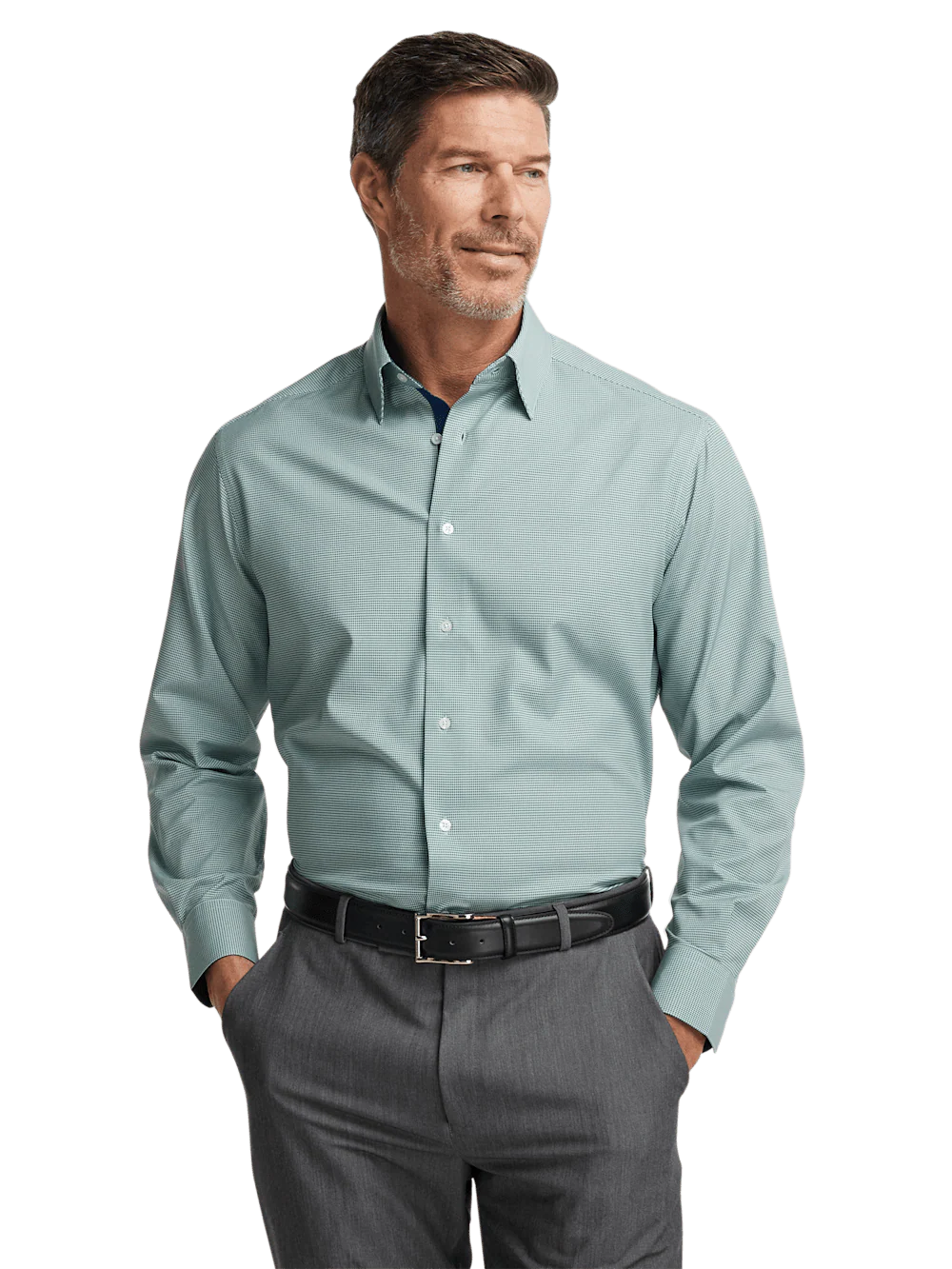 Performance Stretch Houndstooth Casual Shirt - Green - Image 2