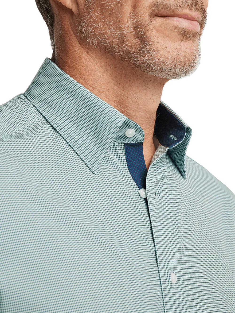 Performance Stretch Houndstooth Casual Shirt - Green - Image 3
