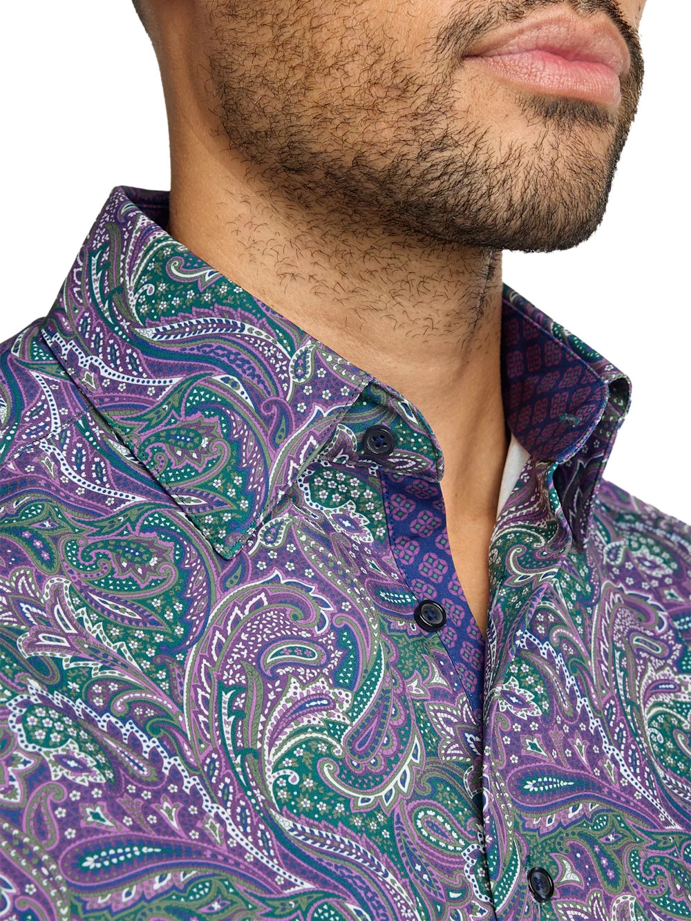 Performance Stretch Paisley Casual Shirt - Purple/olive - Image 3