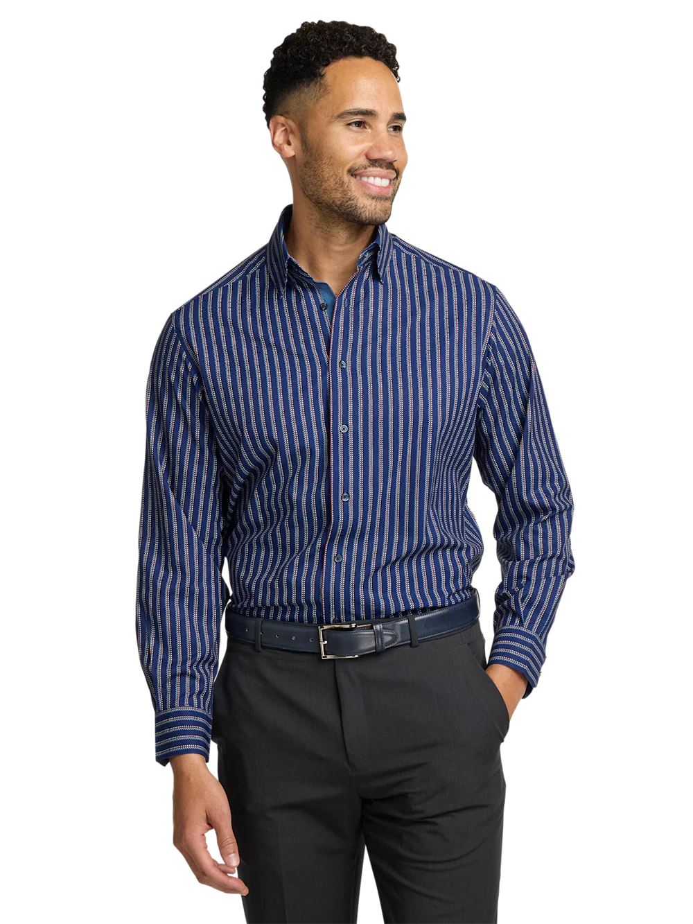 Performance Stretch Stripe Casual Shirt - Navy - Image 2