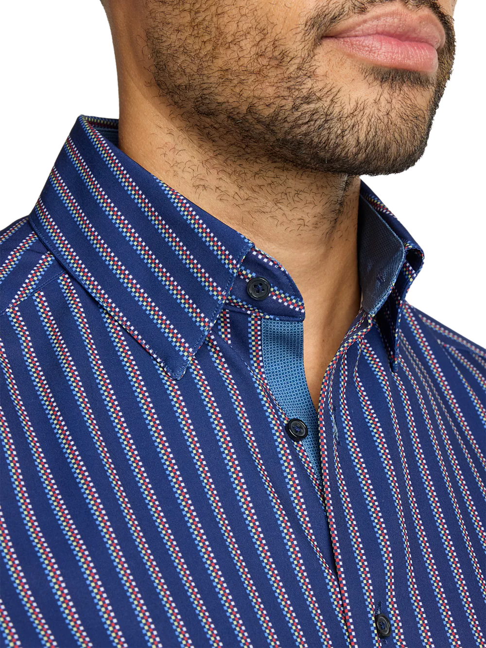 Performance Stretch Stripe Casual Shirt - Navy - Image 3
