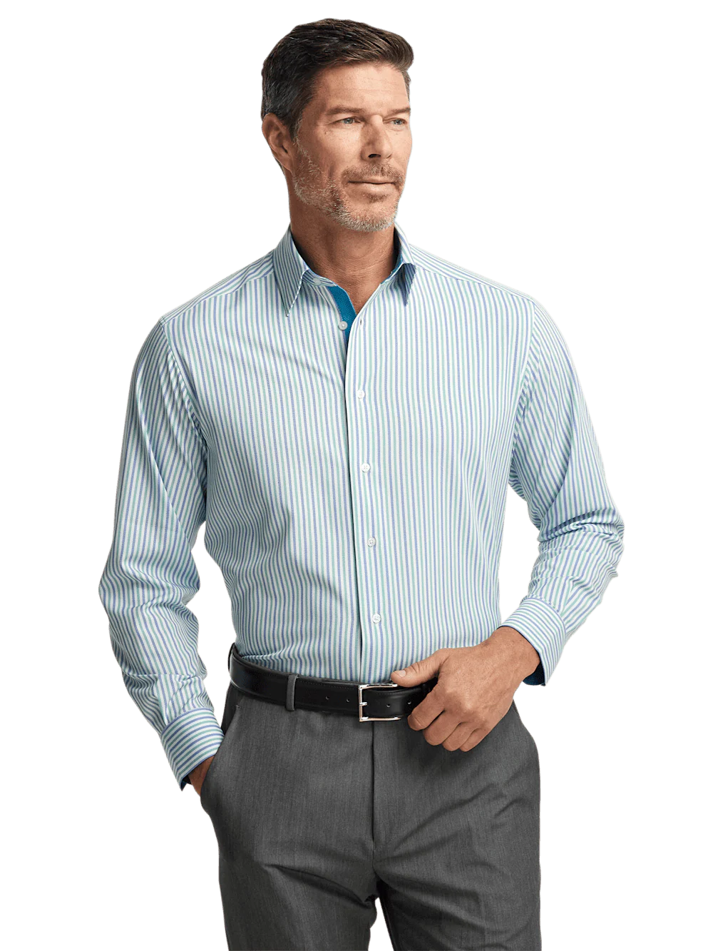 Performance Stretch Stripe Casual Shirt - Blue/green - Image 2