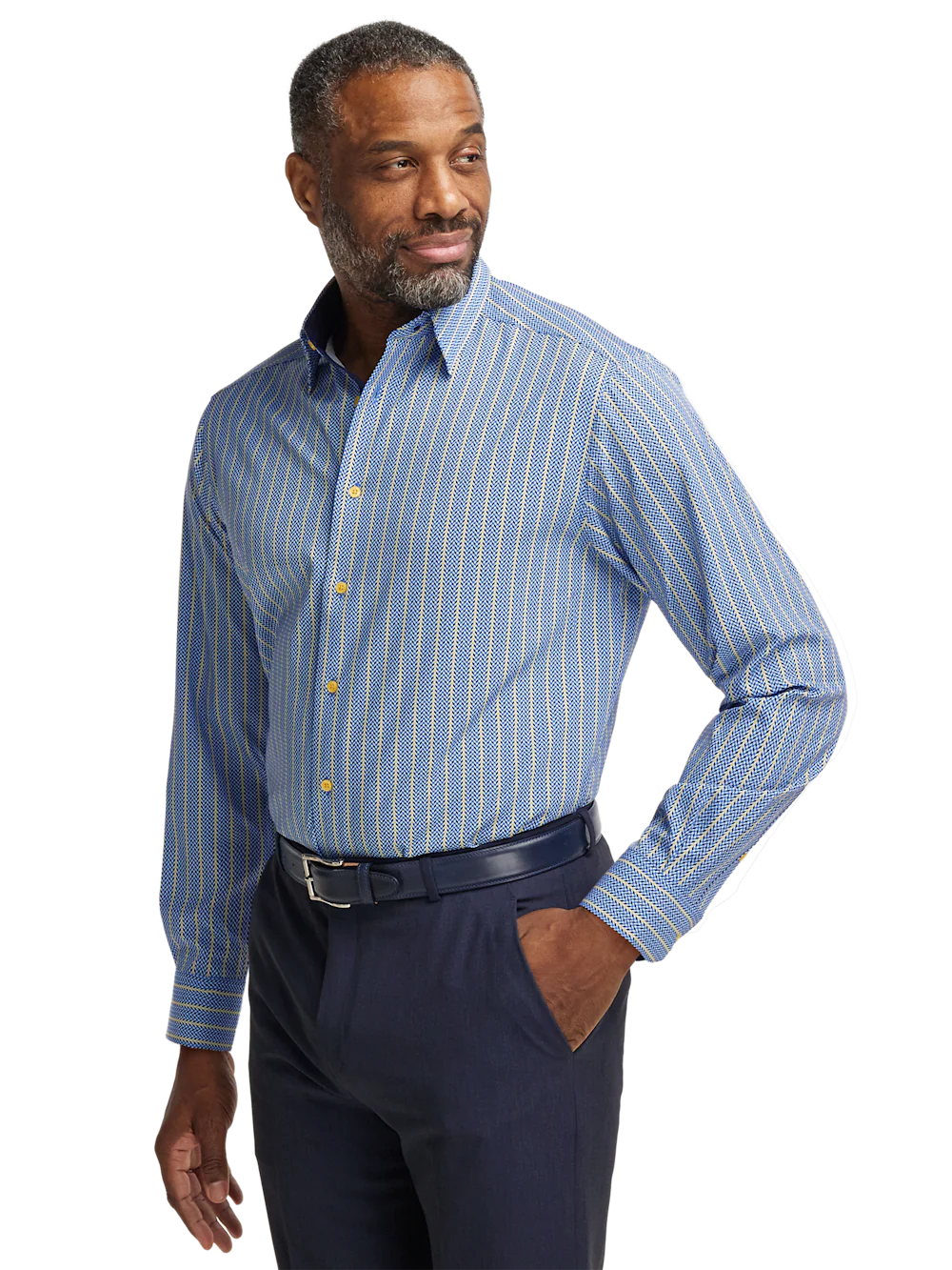 Performance Stretch Stripe Casual Shirt - Blue/yellow - Image 2