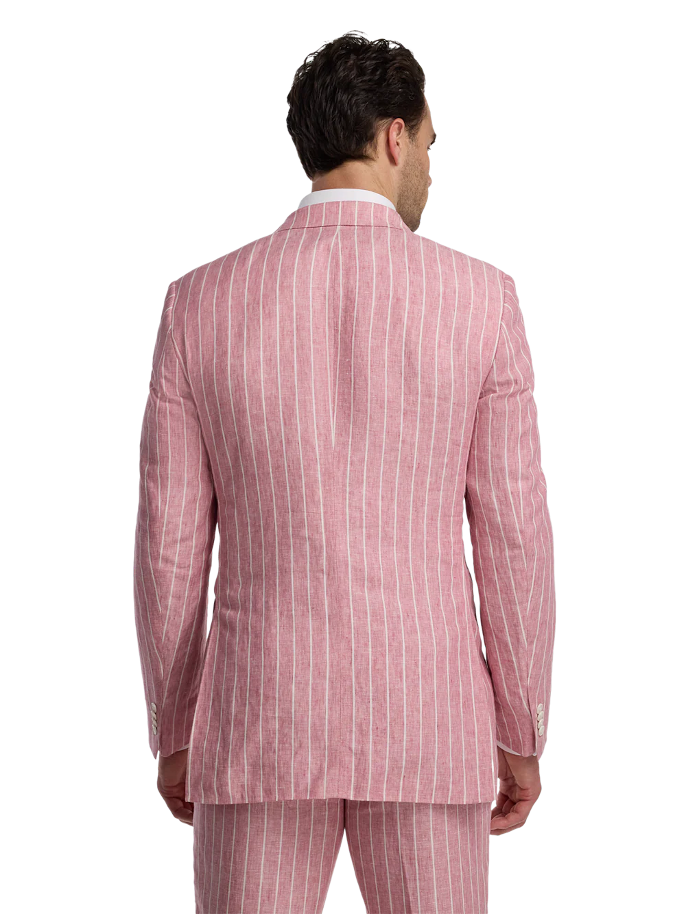 Pinstripe Linen Double Breasted Peak Lapel Suit Jacket - Pink/white - Image 7