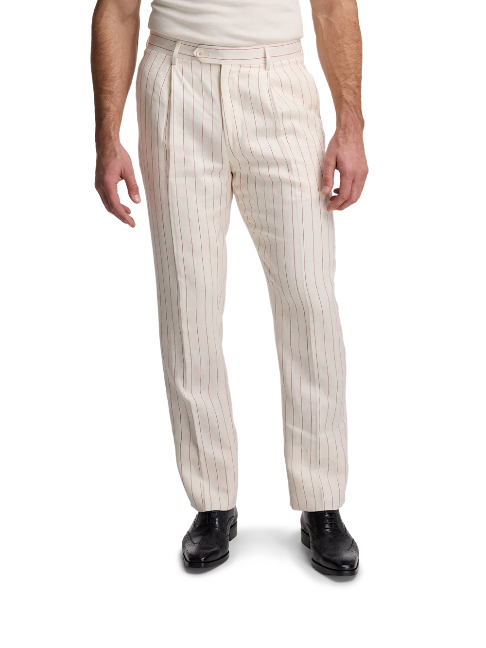Pinstripe Linen Pleated Suit Pants - White/red - Image 2