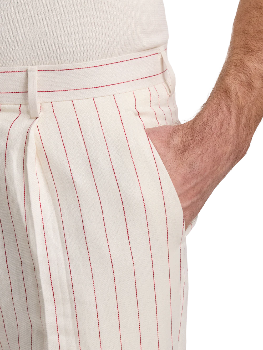 Pinstripe Linen Pleated Suit Pants - White/red - Image 4