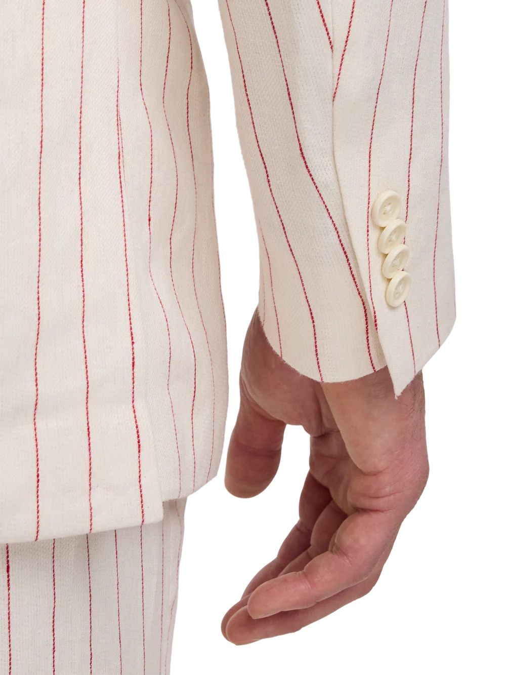 Pinstripe Linen Single Breasted Notch Lapel Suit Jacket - White/red - Image 3