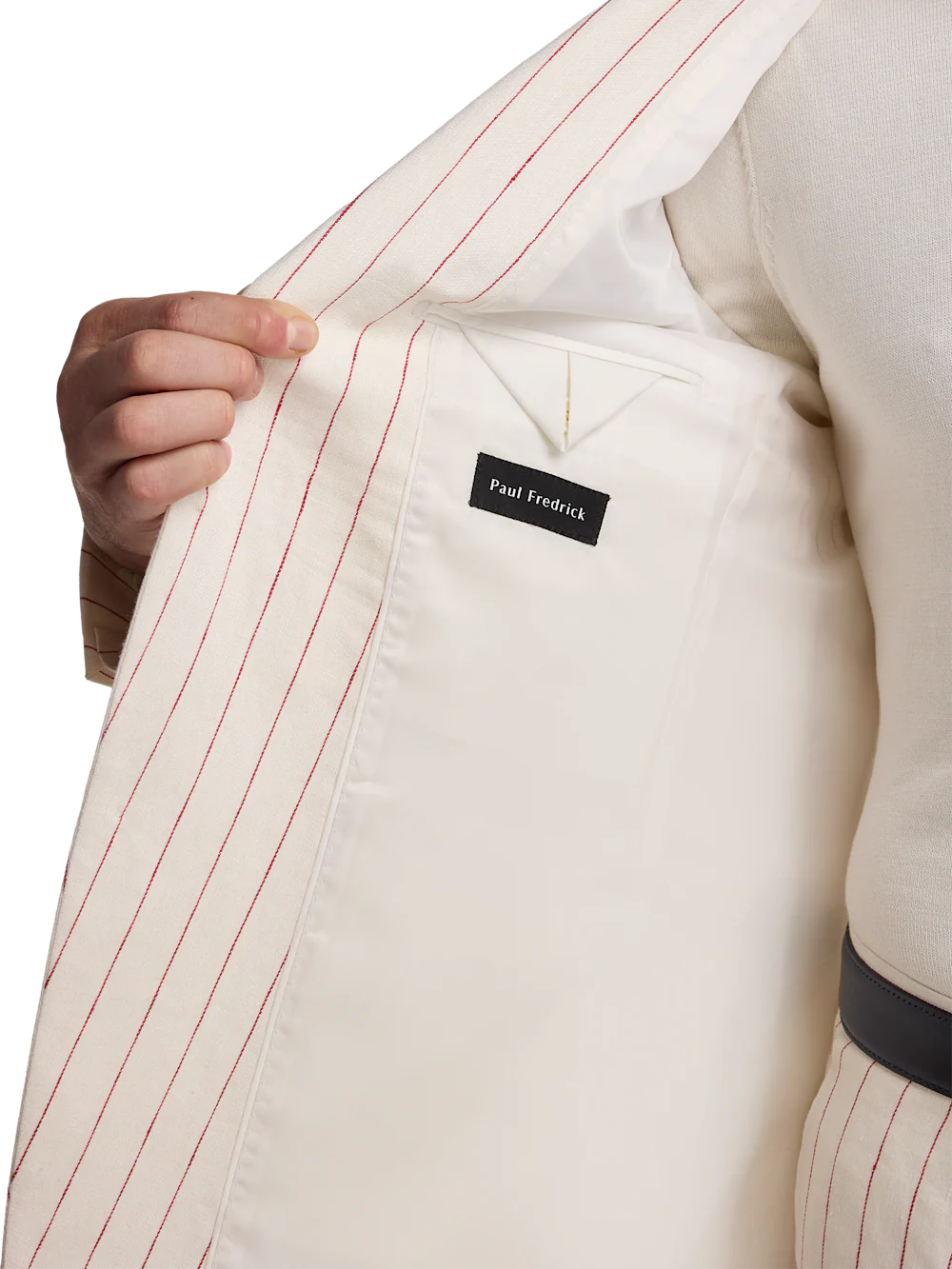 Pinstripe Linen Single Breasted Notch Lapel Suit Jacket - White/red - Image 4