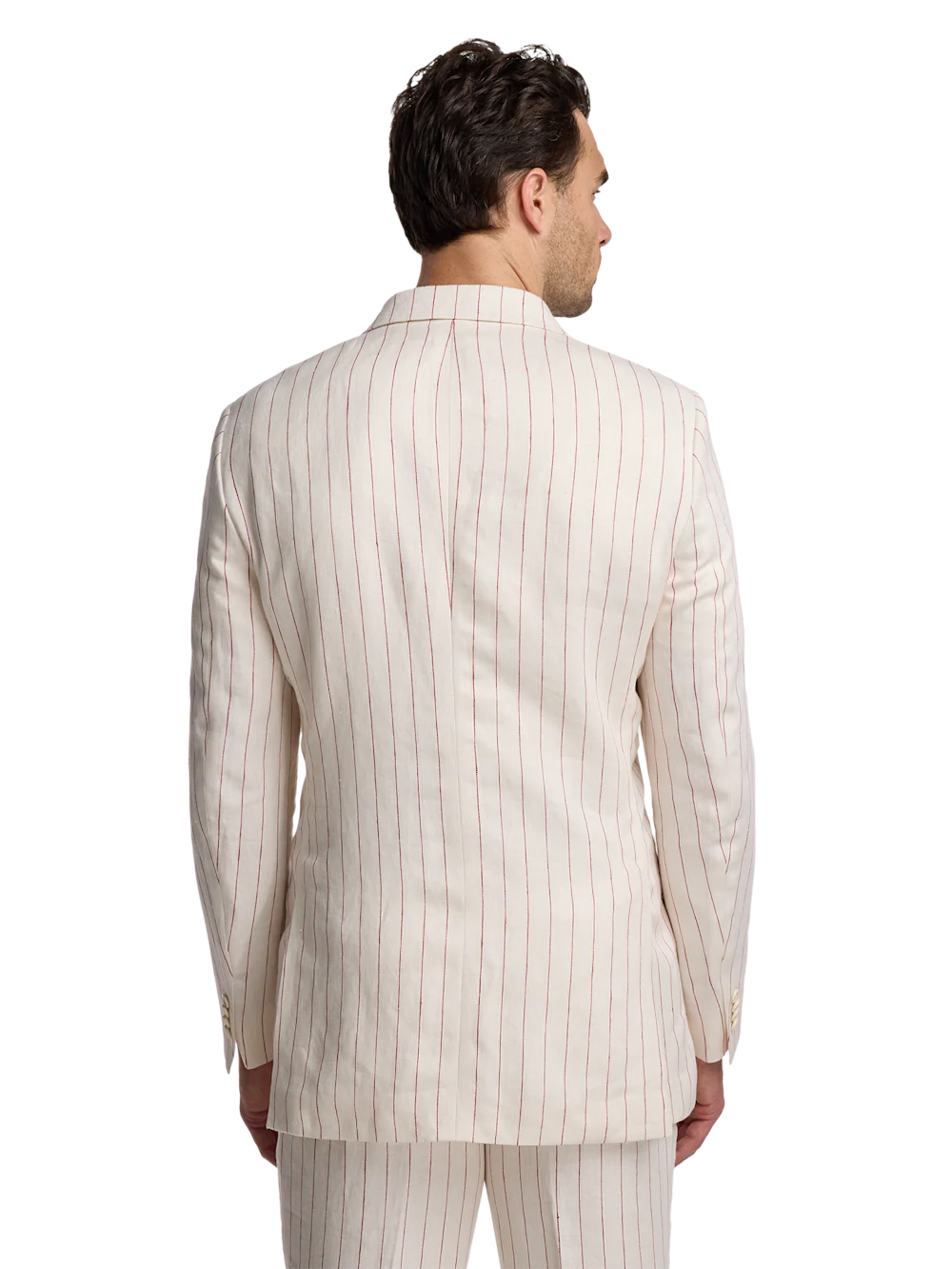 Pinstripe Linen Single Breasted Notch Lapel Suit Jacket - White/red - Image 7