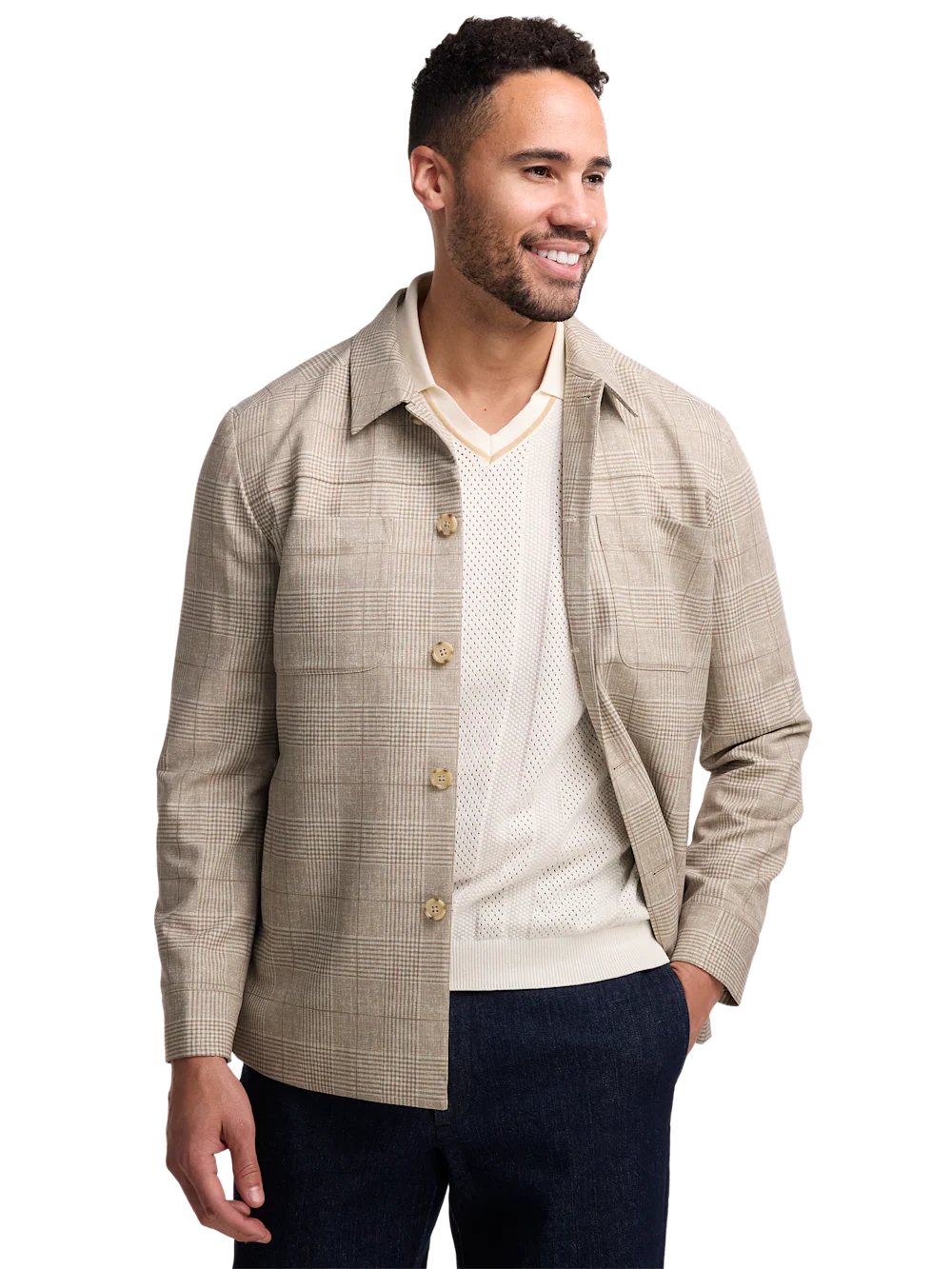 Plaid Shirt Jacket - Tan - Image 2