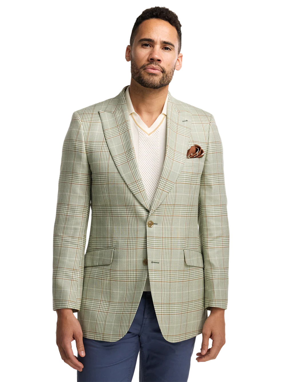 Plaid Single Breasted Peak Lapel Sport Coat - Green - Image 2