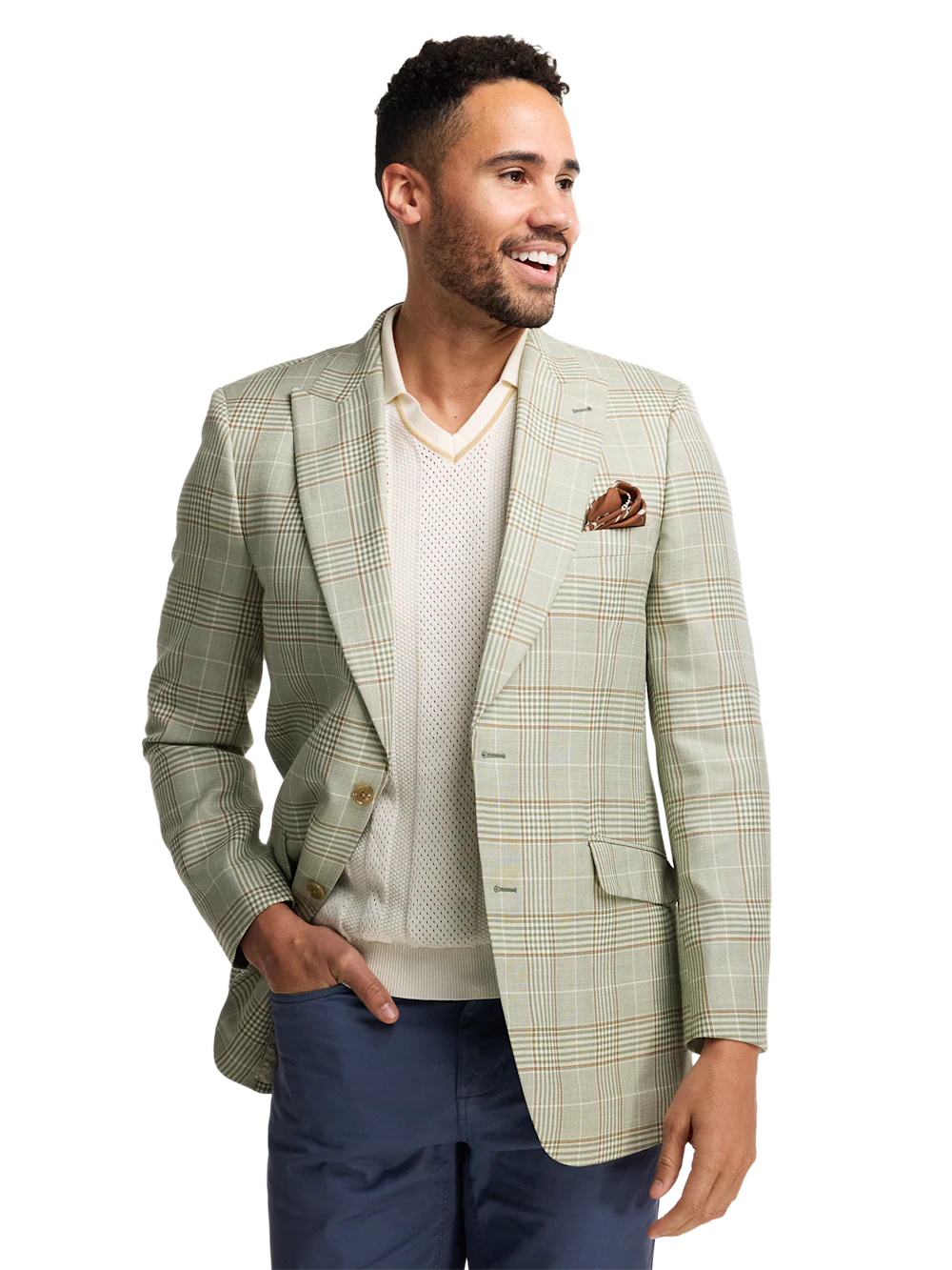 Plaid Single Breasted Peak Lapel Sport Coat - Green - Image 3