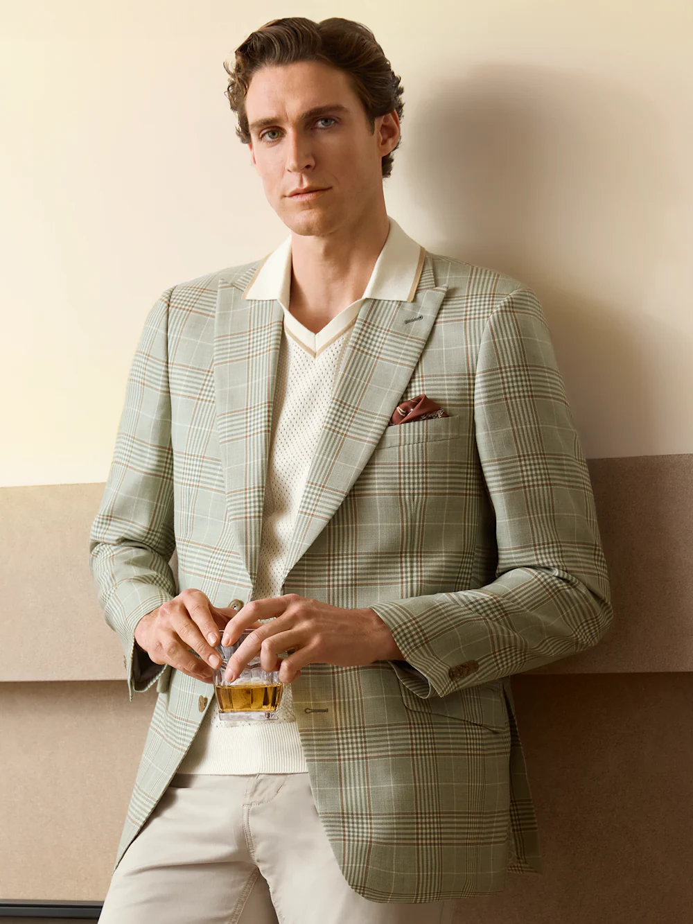 Plaid Single Breasted Peak Lapel Sport Coat - Green - Image 9
