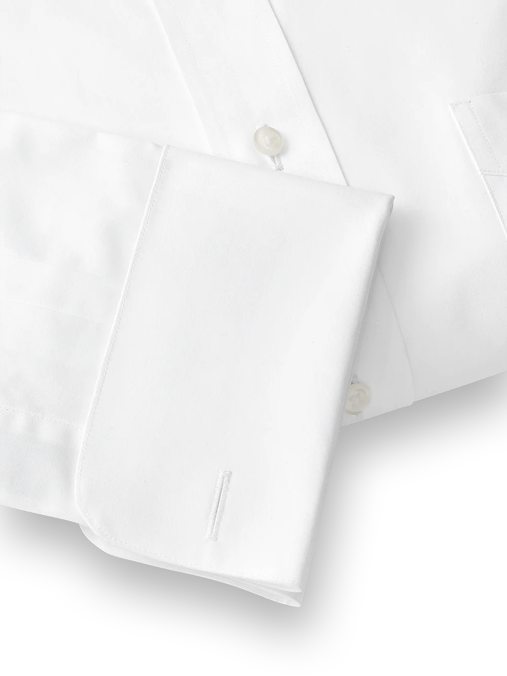 Pure Cotton Broadcloth Edge-stitched Straight Collar French Cuff Dress Shirt - White - Image 5