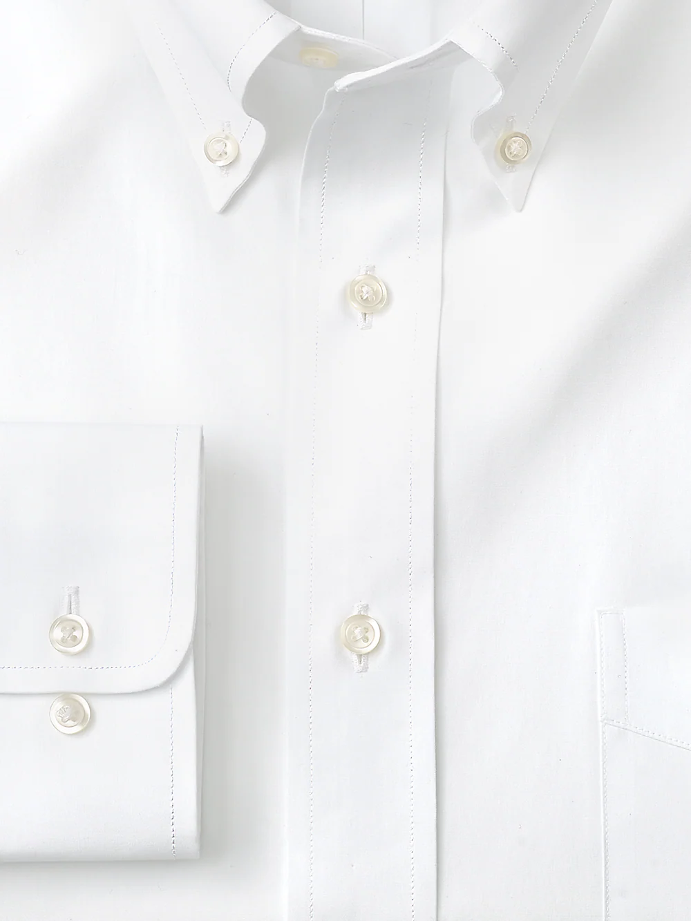 Pure Cotton Broadcloth Solid Color Button Down Collar Dress Shirt - White - Image 2