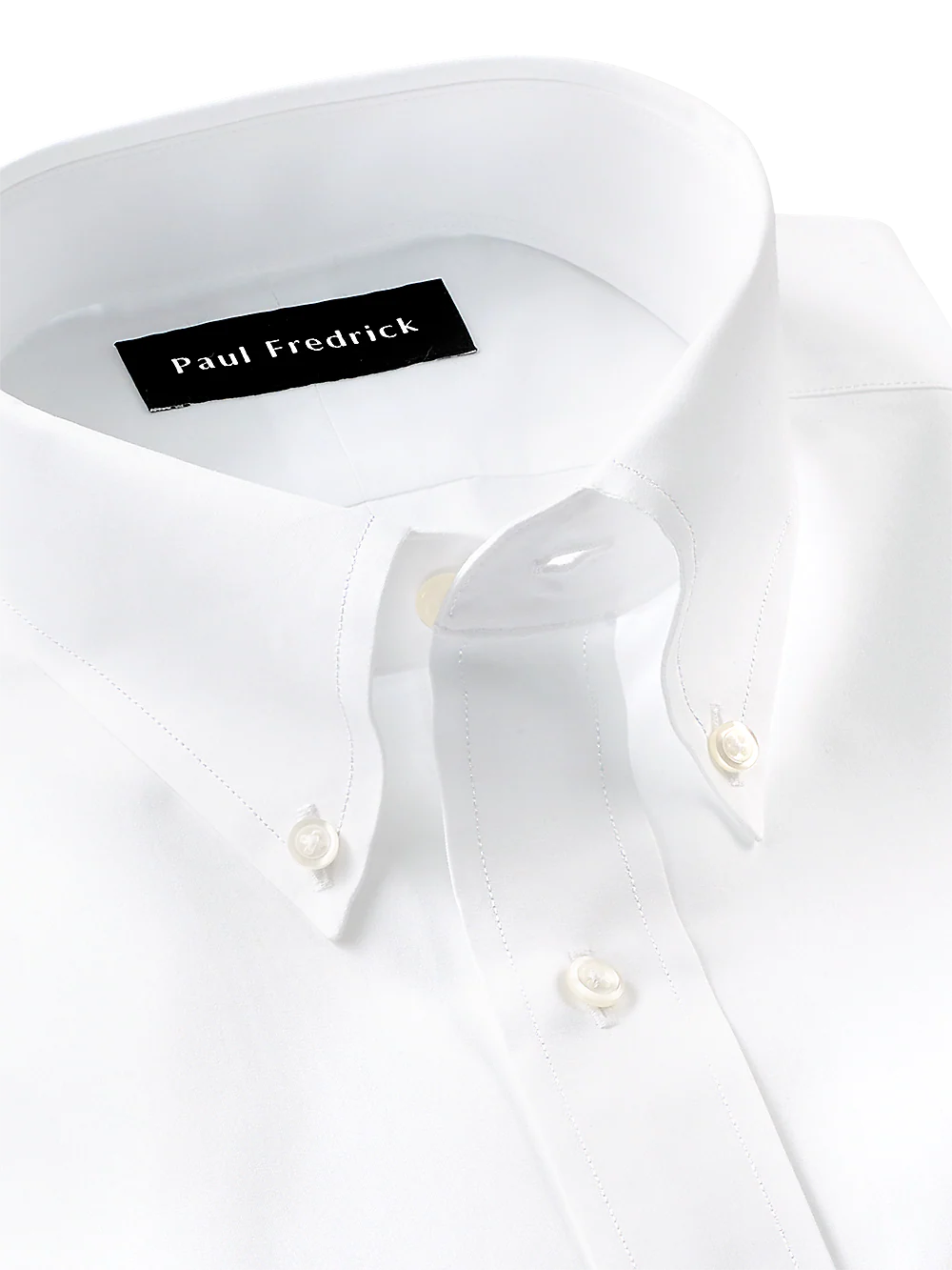 Pure Cotton Broadcloth Solid Color Button Down Collar Dress Shirt - White - Image 3