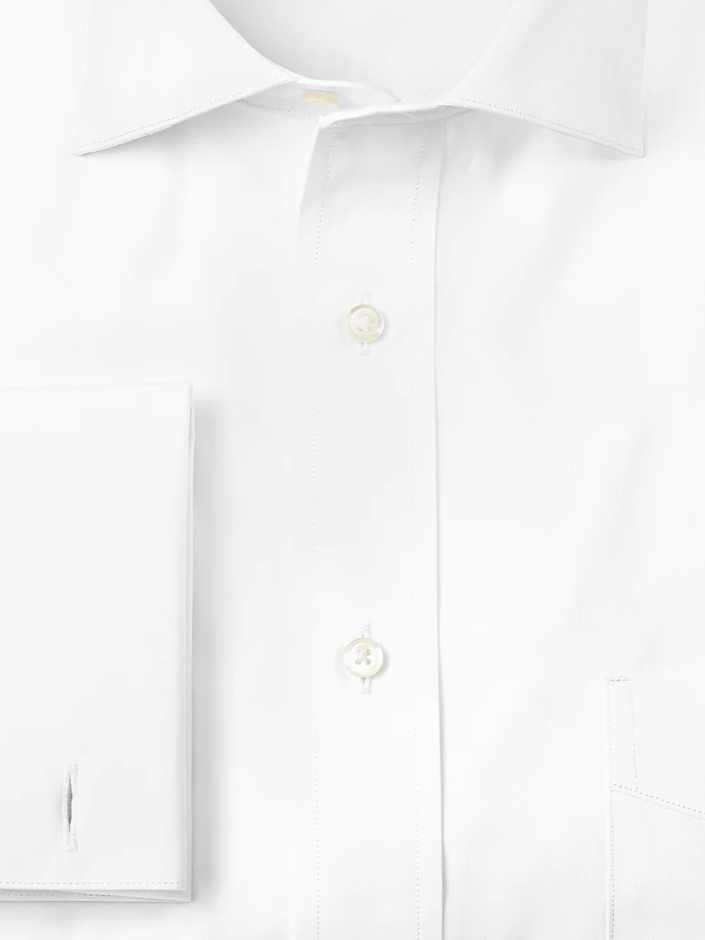 Pure Cotton Broadcloth Solid Color Cutaway Spread Collar French Cuff Dress Shirt� - White - Image 3