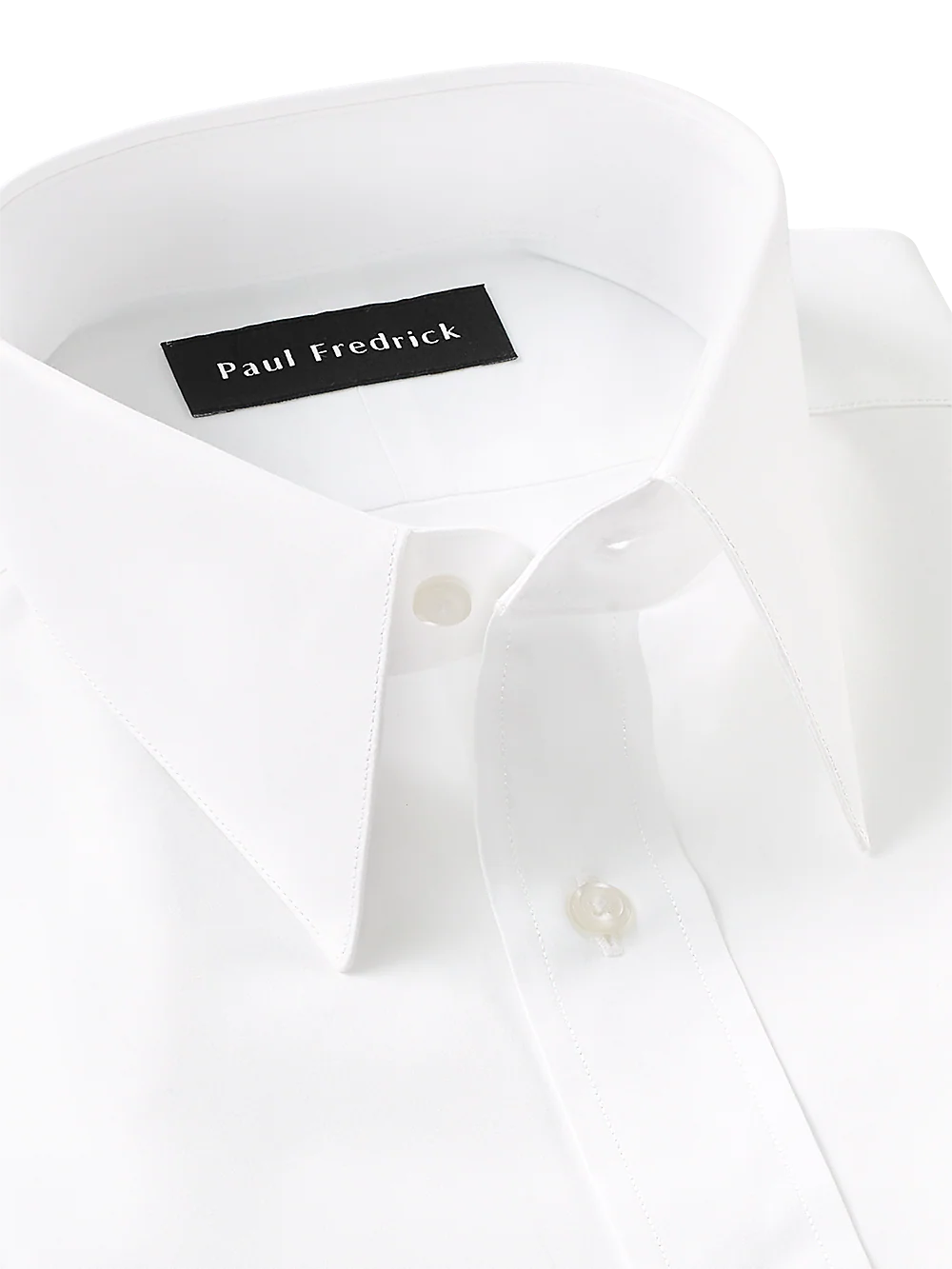 Pure Cotton Broadcloth Solid Color Edge-stitched Straight Collar Dress Shirt - White - Image 3