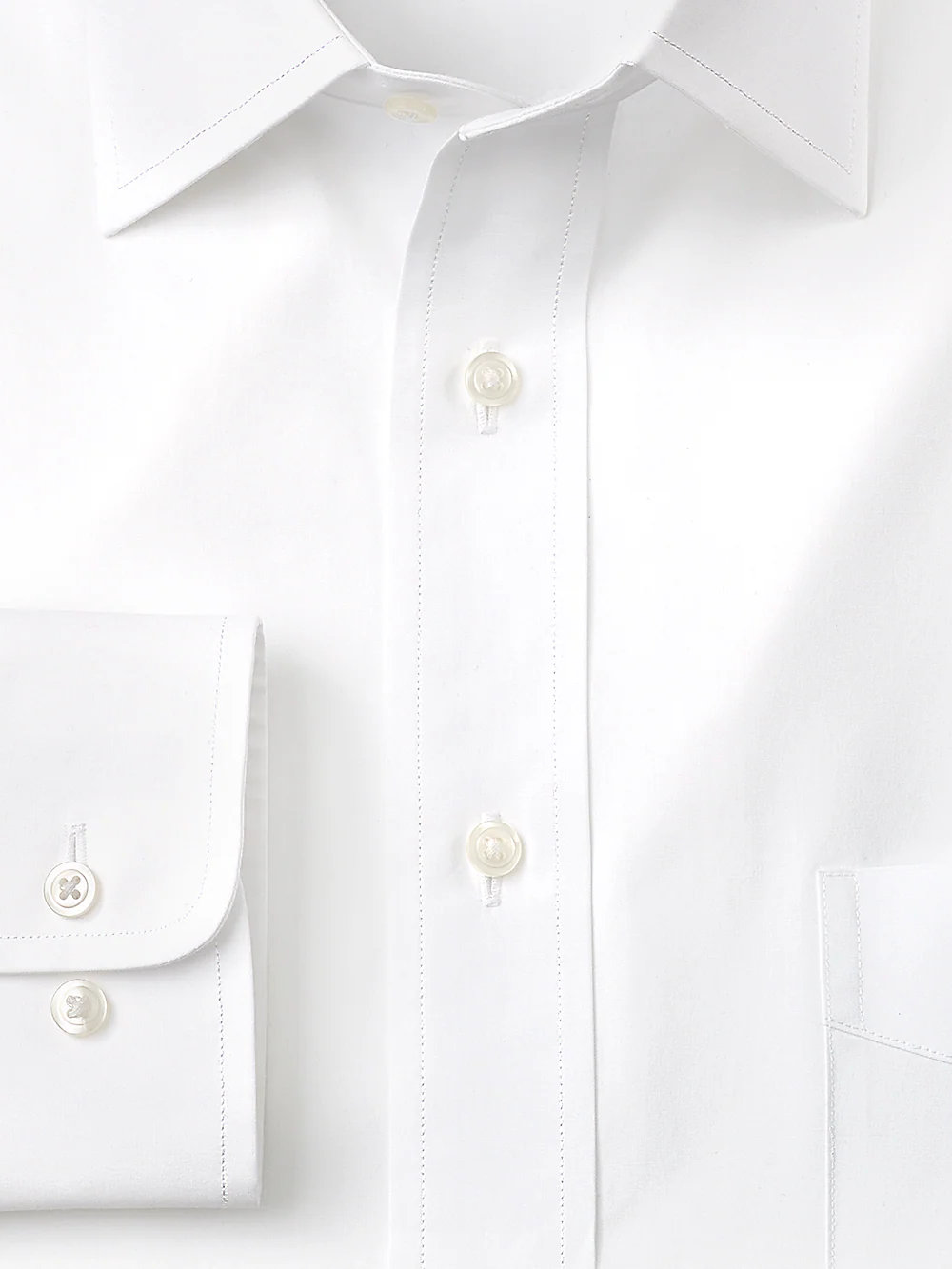 Pure Cotton Broadcloth Solid Color Spread Collar Dress Shirt - White - Image 2