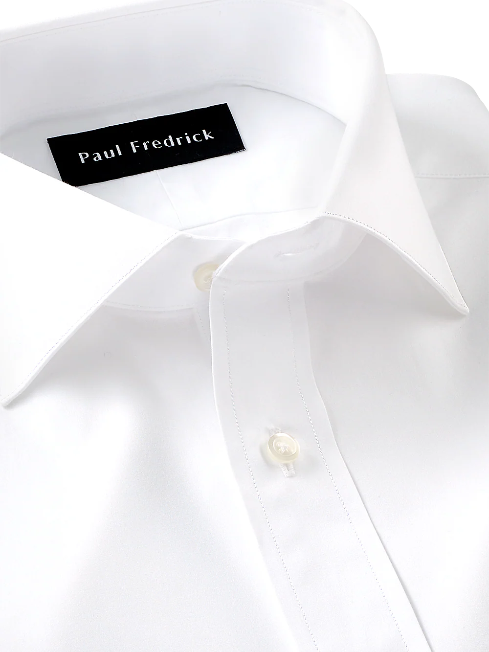 Pure Cotton Broadcloth Solid Color Spread Collar Dress Shirt - White - Image 3