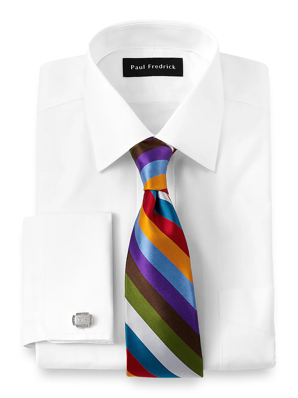 Pure Cotton Broadcloth Solid Color Spread Collar French Cuff Dress Shirt - White - Image 2