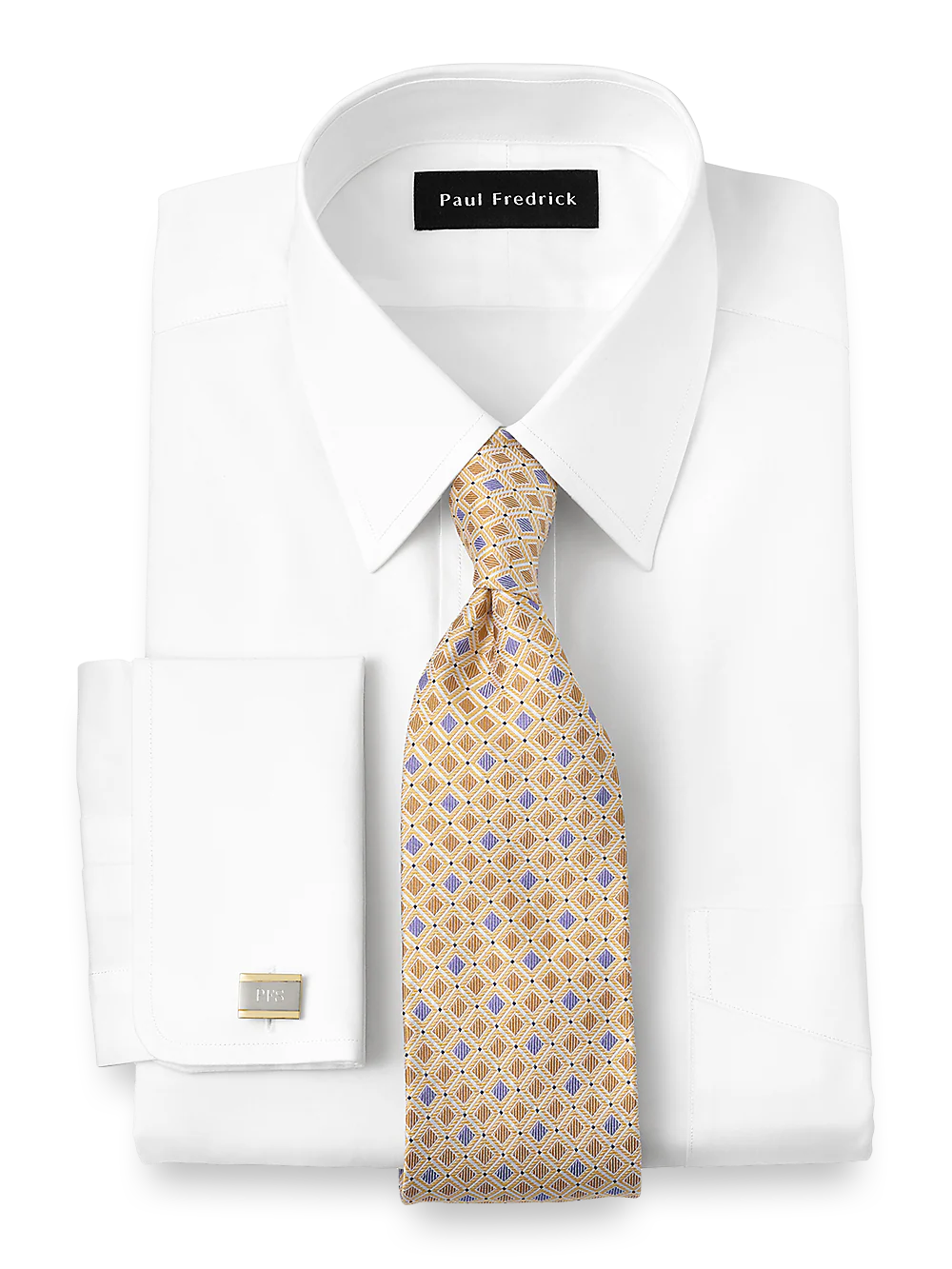 Pure Cotton Broadcloth Solid Color Straight Collar French Cuff Dress Shirt - Blue - Image 2