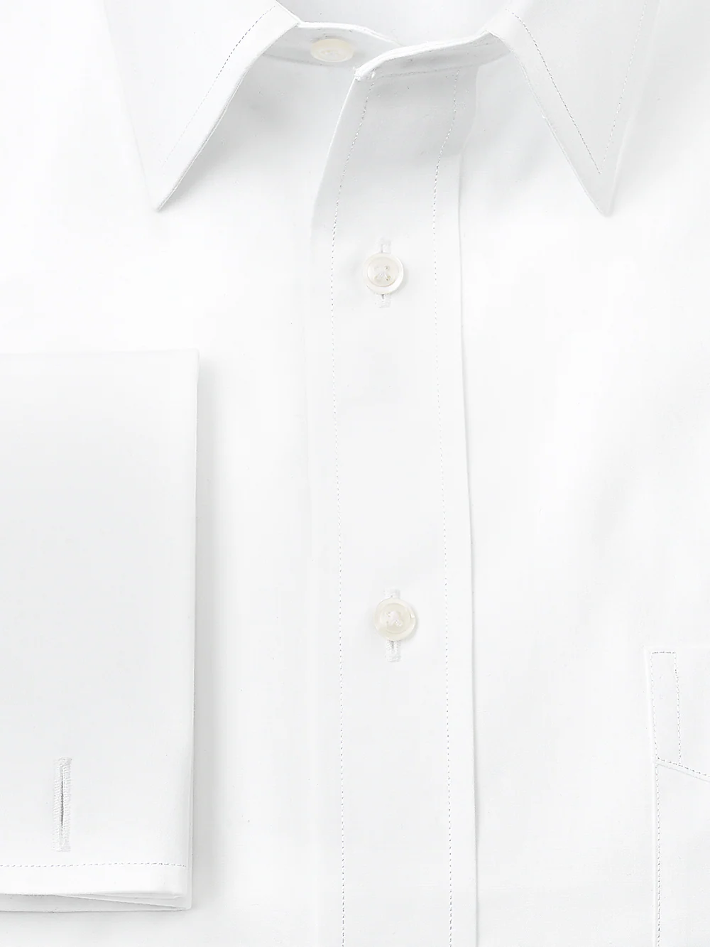 Pure Cotton Broadcloth Solid Color Straight Collar French Cuff Dress Shirt - Blue - Image 3