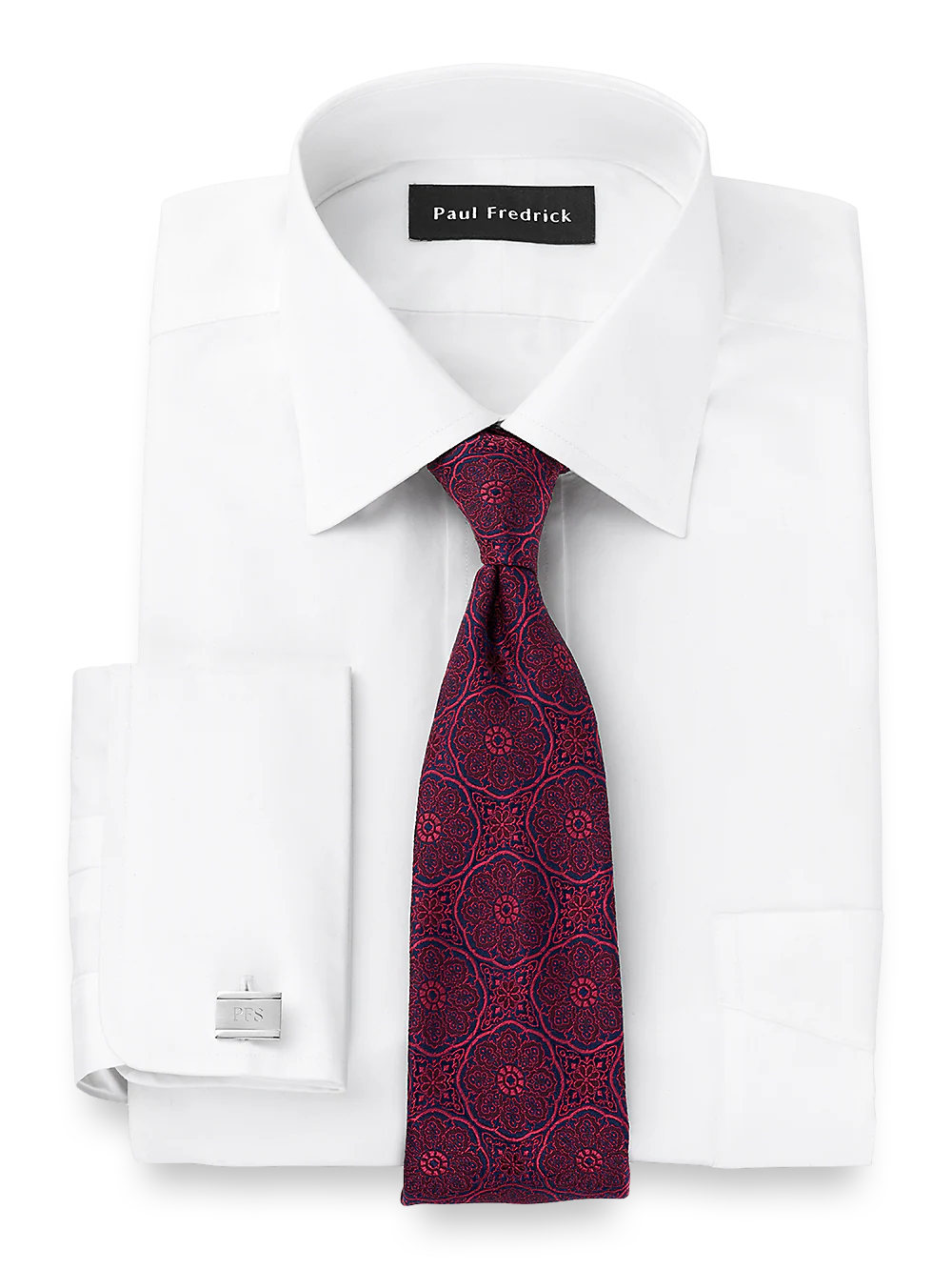 Pure Cotton Broadcloth Spread Collar French Cuff Dress Shirt - White - Image 2
