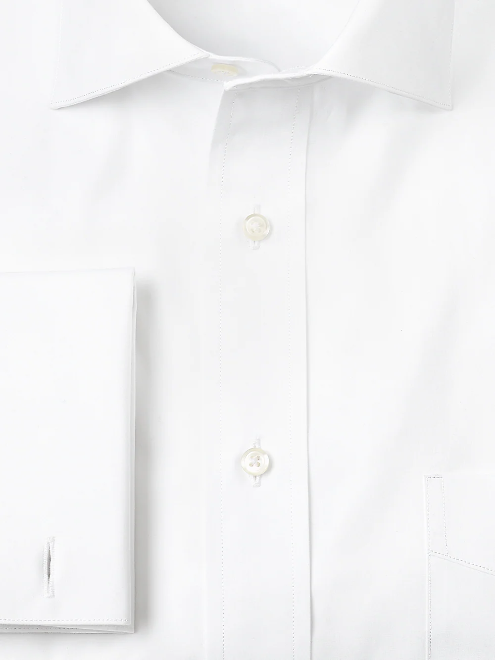 Pure Cotton Broadcloth Spread Collar French Cuff Dress Shirt - White - Image 3