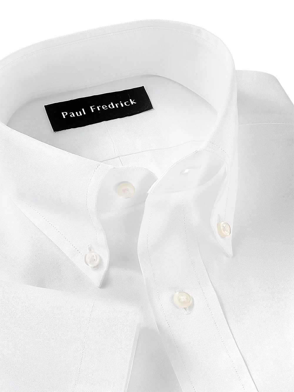 Pure Cotton Pinpoint Solid Color Button Down Collar Short Sleeve Dress Shirt - White - Image 3