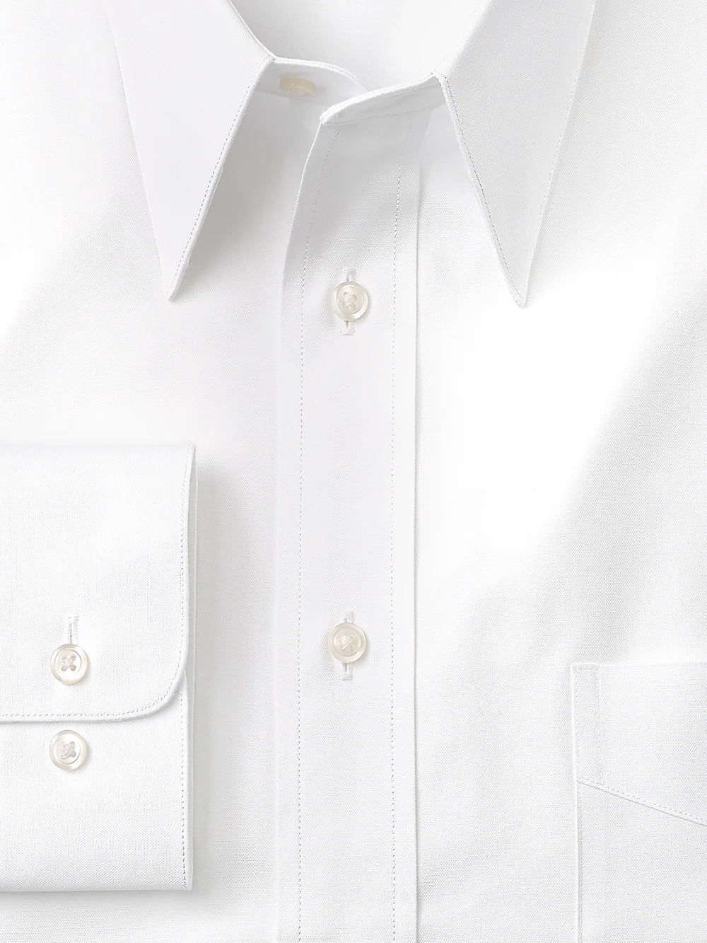 Pure Cotton Pinpoint Solid Color Edge-stitched Straight Collar Dress Shirt - White - Image 2