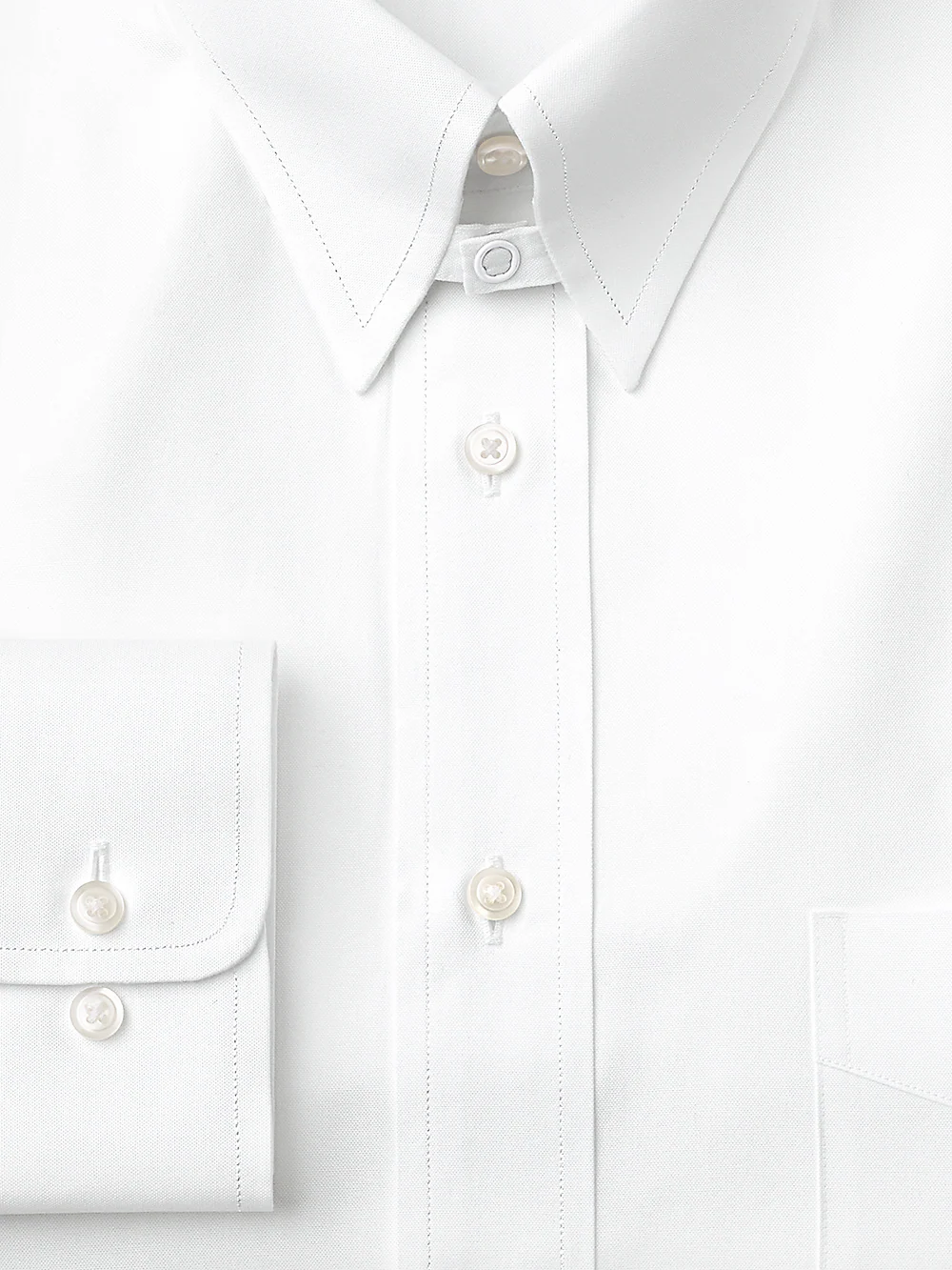 Pure Cotton Pinpoint Solid Color Snap Tab Collar Dress Shirt - White - Image 2