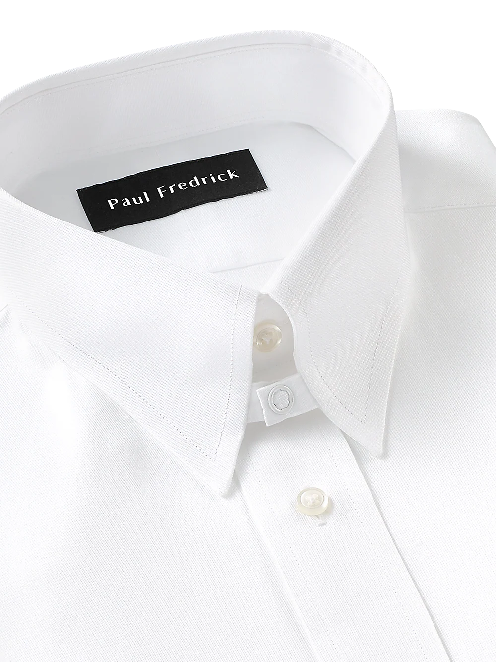 Pure Cotton Pinpoint Solid Color Snap Tab Collar Dress Shirt - White - Image 3