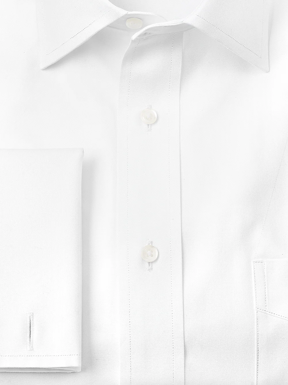 Pure Cotton Pinpoint Solid Color Spread Collar French Cuff Dress Shirt - Blue - Image 3