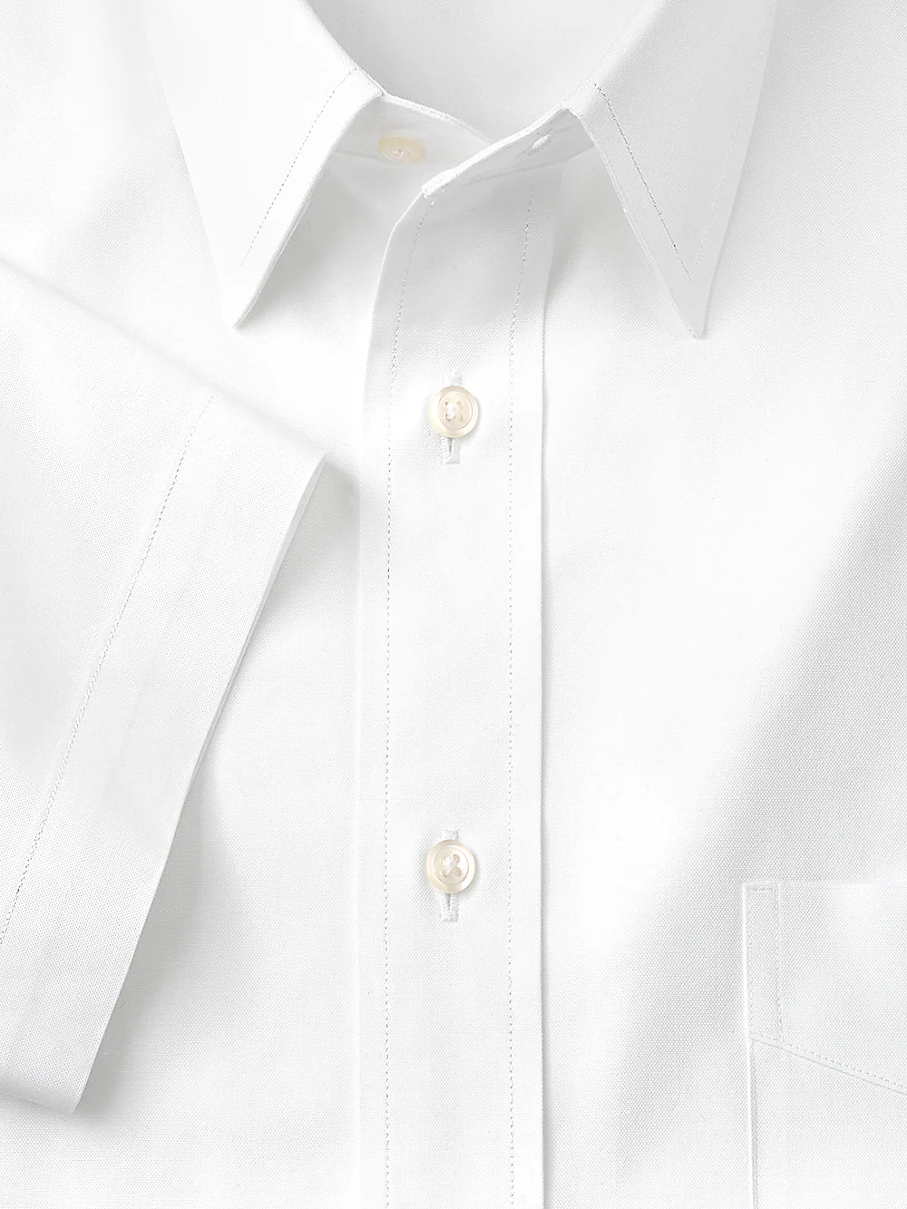 Pure Cotton Pinpoint Solid Color Straight Collar Short Sleeve Dress Shirt - White - Image 2