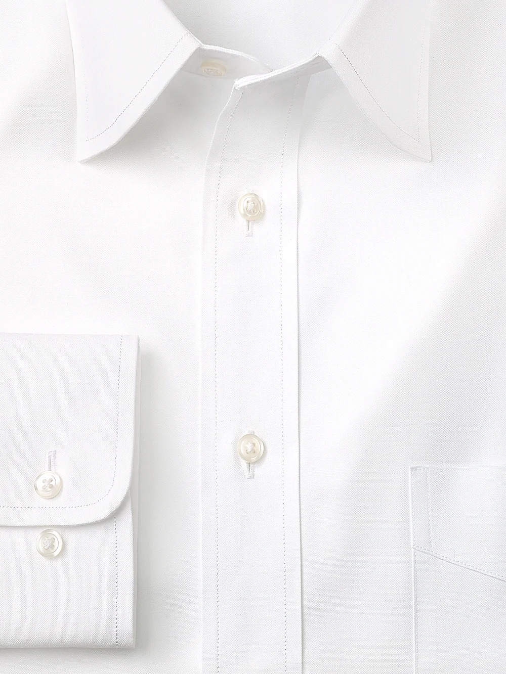 Pure Cotton Pinpoint Solid Color Varsity Spread Collar Dress Shirt - White - Image 2