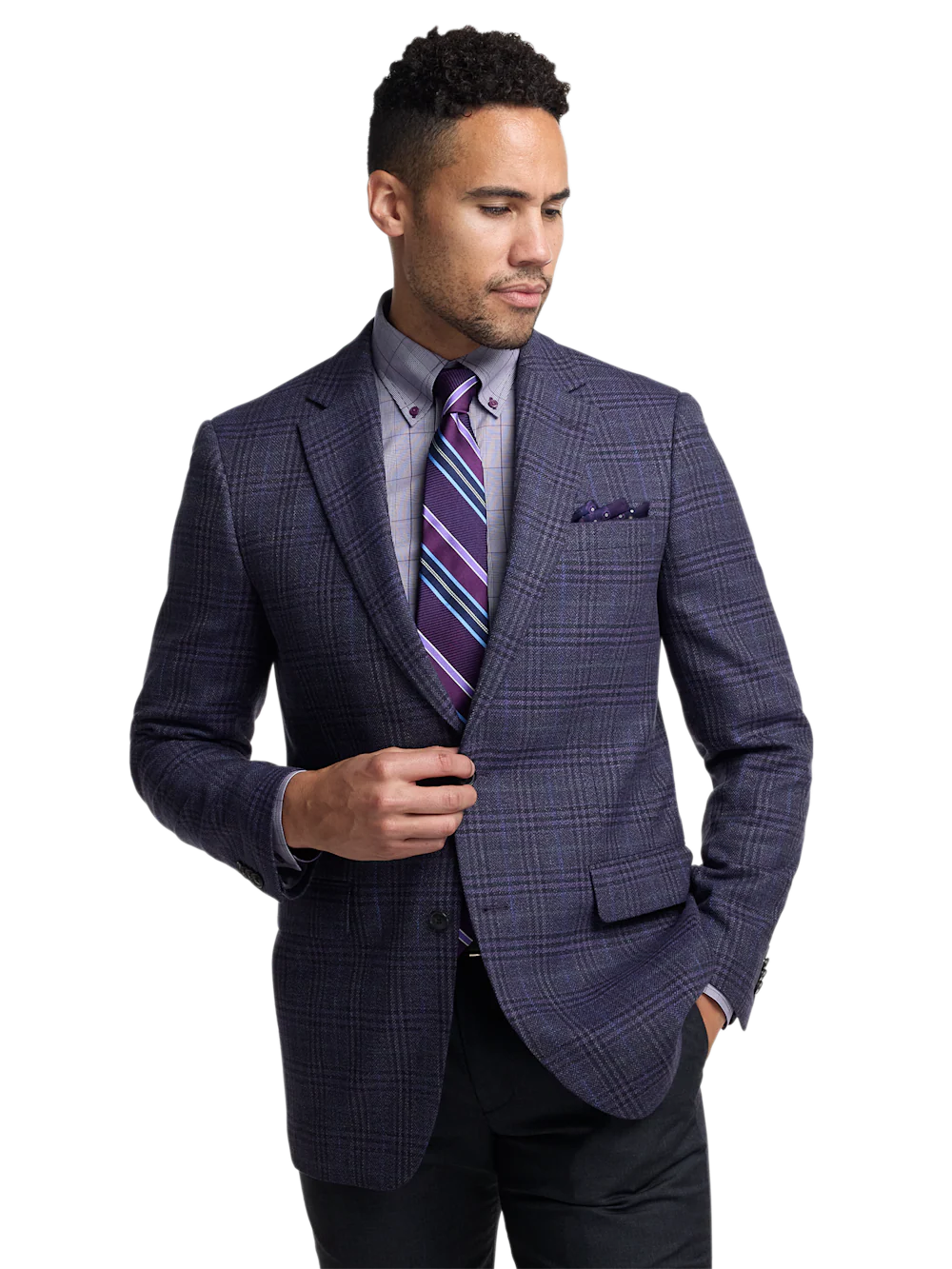 Purple Cotton Blend Single Breasted Notch Lapel Sport Coat - Purple - Image 2